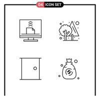 ensemble de pictogrammes de 4 couleurs plates remplies simples d'éléments de conception vectoriels modifiables de la porte de la jungle de bureau des bâtiments de communication vecteur