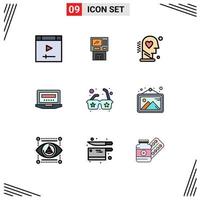 9 icônes créatives signes et symboles modernes du distributeur de processus d'ordinateur portable amour cerveau éléments de conception vectoriels modifiables vecteur