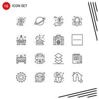 ensemble de pictogrammes de 16 contours simples d'éléments de conception vectoriels modifiables par le client du service d'énergie des écouteurs en verre vecteur