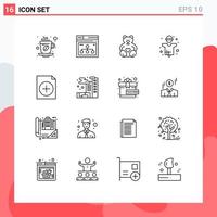 ensemble moderne de 16 contours pictogramme du site Web de l'agriculture de l'homme agriculture aimant les éléments de conception vectoriels modifiables vecteur