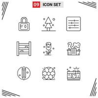 ensemble de 9 symboles d'icônes d'interface utilisateur modernes signes pour la mise en page de fleur de coeur meubles de cuisine éléments de conception vectoriels modifiables vecteur