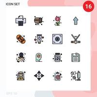 interface mobile ligne remplie de couleurs plates ensemble de 16 pictogrammes de carte télécharger floral flèche vers le haut éléments de conception vectoriels créatifs modifiables vecteur