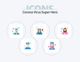 virus corona super héros plat icône pack 5 conception d'icônes. femelle. hôpital. médical. santé. stéthoscope vecteur