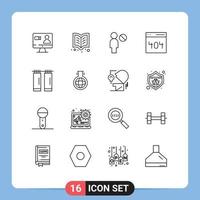 16 ensemble de contours d'interface utilisateur de signes et symboles modernes d'éléments de conception vectoriels modifiables de l'interface utilisateur de la salle de bains intérieure vecteur
