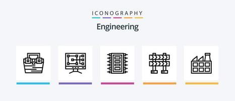 pack d'icônes de la ligne d'ingénierie 5 comprenant. la météo. imeuble. recherche. conception d'icônes créatives vecteur