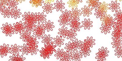 texture de doodle vecteur orange clair avec des fleurs.