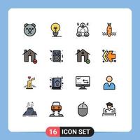 interface mobile ligne remplie de couleurs plates ensemble de 16 pictogrammes de bâtiments clairs employé printemps nourriture éléments de conception vectoriels créatifs modifiables vecteur