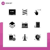 interface mobile ensemble de glyphes solides de 9 pictogrammes d'éléments de conception vectoriels modifiables par glissement de pièce de monnaie crypto pour ordinateur portable vecteur