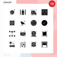 ensemble moderne de 16 glyphes et symboles solides tels que des éléments de conception vectoriels modifiables par ordinateur de livraison de ventilateur d'oiseau vecteur