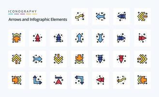 Pack d'icônes de style rempli de 25 lignes de flèches vecteur