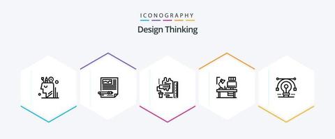 design thinking pack d'icônes de 25 lignes comprenant une lampe. tableau. document. escalader. rouleau vecteur