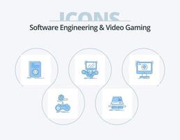 génie logiciel et jeu vidéo pack d'icônes bleues 5 conception d'icônes. dcl. une addition. multijoueur. lecteur. jeu vidéo vecteur