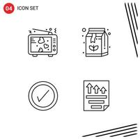 ensemble de 4 symboles d'icônes d'interface utilisateur modernes signes pour l'amour cocher tv box éléments de conception vectoriels modifiables par l'utilisateur vecteur