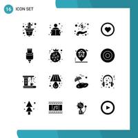 interface mobile glyphe solide ensemble de 16 pictogrammes de charge utilisateur affaires amour interface éléments de conception vectoriels modifiables vecteur