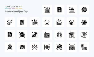 25 pack d'icônes de glyphes solides de la journée internationale du jazz vecteur