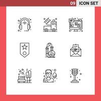 aperçu de l'interface mobile ensemble de 9 pictogrammes d'éléments de conception vectoriels modifiables de moniteur militaire transparent star one vecteur