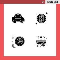 4 pack de glyphes solides de l'interface utilisateur de signes et symboles modernes d'éléments de conception vectoriels modifiables de spa de mouvement du monde aromatique de voiture vecteur