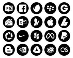 pack de 20 icônes de médias sociaux, y compris le blogueur facebook apple meta nike vecteur