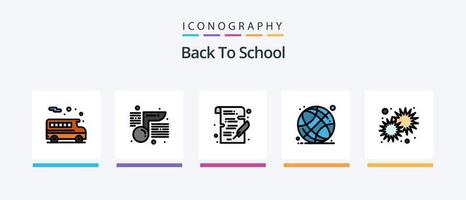 pack de 5 icônes rempli de ligne de retour à l'école, y compris. planche. fournitures scolaires. papeterie. dessin. conception d'icônes créatives vecteur