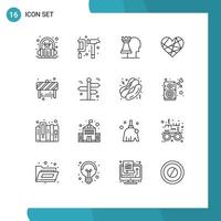 aperçu de l'interface mobile ensemble de 16 pictogrammes de cadeau comme marteau amour éléments de conception vectoriels modifiables stratégiques vecteur