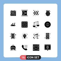 pack de 16 glyphes solides créatifs de couteau fraise bande de film fruits nourriture éléments de conception vectoriels modifiables vecteur