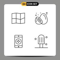 ligne d'interface mobile ensemble de 4 pictogrammes de localisation application mobile fruits fruits d'été dessert éléments de conception vectoriels modifiables vecteur