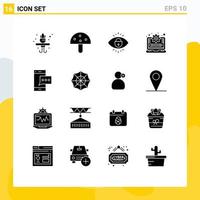 interface mobile glyphe solide ensemble de 16 pictogrammes du système de gestion des yeux de progression du message éléments de conception vectoriels modifiables pour ordinateur portable vecteur