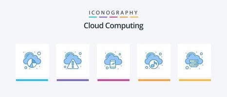 pack d'icônes cloud computing bleu 5, y compris le serveur. musique. l'informatique. multimédia. nuage. conception d'icônes créatives vecteur
