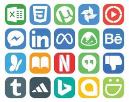 pack de 20 icônes de médias sociaux, y compris les hangouts tumblr meta netflix msn vecteur