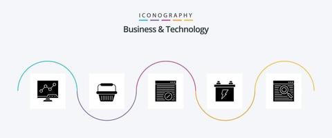 pack d'icônes glyphe 5 affaires et technologie, y compris en ligne. énergie. le navigateur. électrique. accumulateur vecteur