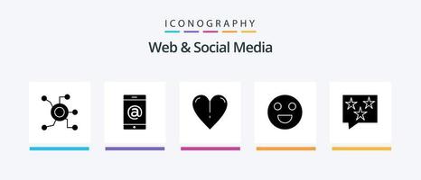 pack d'icônes glyphe 5 web et médias sociaux, y compris heureux. émojis. multimédia. l'amour. conception d'icônes créatives vecteur