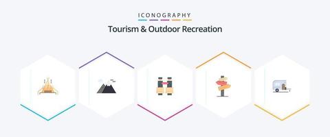 tourisme et loisirs de plein air pack de 25 icônes plates, y compris le camp. caravane. jumelles. salle. Hôtel vecteur