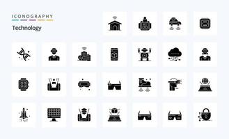pack d'icônes de glyphe solide de 25 technologies vecteur