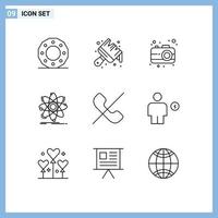 aperçu de l'interface mobile ensemble de 9 pictogrammes d'éléments de conception vectoriels modifiables d'atome de chimie de brosse physique d'appel vecteur