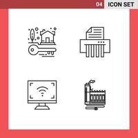 ensemble moderne de 4 couleurs et symboles plats remplis tels que les clés de la maison écran déchiqueteuse immobilière tv éléments de conception vectoriels modifiables vecteur