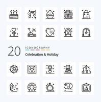 20 pack d'icônes de ligne de vacances de célébration comme un collier de gâteau de lettre de célébration géant vecteur
