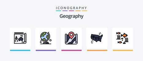 ligne géographique remplie de 5 packs d'icônes, y compris les voyages. destination. voyage. voyage. emplacement. conception d'icônes créatives vecteur