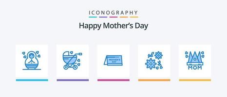 pack d'icônes bleues de la fête des mères heureuse 5, y compris la mère. l'amour. journée. chapeau. fleur. conception d'icônes créatives vecteur