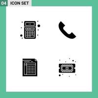 ensemble de 4 symboles d'icônes d'interface utilisateur modernes signes pour ajouter des éléments de conception vectoriels modifiables de document de téléphone de calculatrice d'audit vecteur