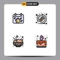 pack de 4 signes et symboles modernes de couleurs plates remplies pour les supports d'impression Web tels que le calendrier alimentaire saxophone émission gâteau fête éléments de conception vectoriels modifiables vecteur