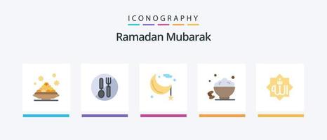 pack d'icônes ramadan flat 5, y compris sweet. assiette. cuillère. Ramadan. lunaire. conception d'icônes créatives vecteur