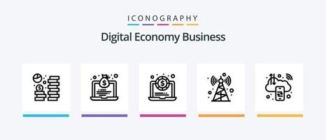 pack d'icônes de la ligne d'activité 5 de l'économie numérique, y compris internet. l'informatique. usine. nuage. tarte. conception d'icônes créatives vecteur