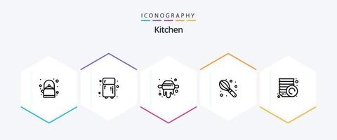 pack d'icônes de cuisine 25 lignes comprenant. . roulant. assiettes. cuisine vecteur