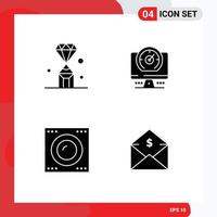 4 glyphes solides vectoriels thématiques et symboles modifiables de dispositifs de gemmes stylo ordinateur disque dur éléments de conception vectoriels modifiables vecteur