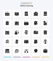 apprentissage en ligne créatif pack d'icônes noires unies de 25 glyphes tels que l'attention. tutoriels vidéos. mission. étudier. apprentissage vecteur
