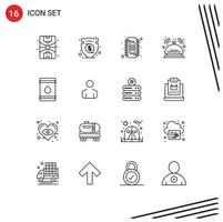 16 ensemble de contours d'interface utilisateur de signes et symboles modernes de services pétroliers majordome de chambre électronique éléments de conception vectoriels modifiables vecteur