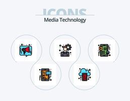 pack d'icônes remplies de ligne de technologie multimédia 5 conception d'icônes. protéger. Vérifier. partage. confiance. médias vecteur