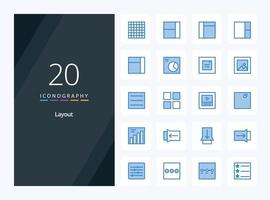 20 icônes de couleur bleue de mise en page pour la présentation vecteur