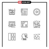 contour de l'interface mobile ensemble de 9 pictogrammes de conception de boîte flèche web éléments de conception vectoriels modifiables à gauche vecteur
