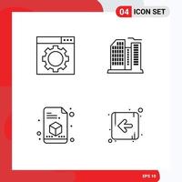 pack d'interface utilisateur de 4 couleurs plates de base remplies d'éléments de conception vectoriels modifiables de direction de bâtiment de page d'optimisation vecteur